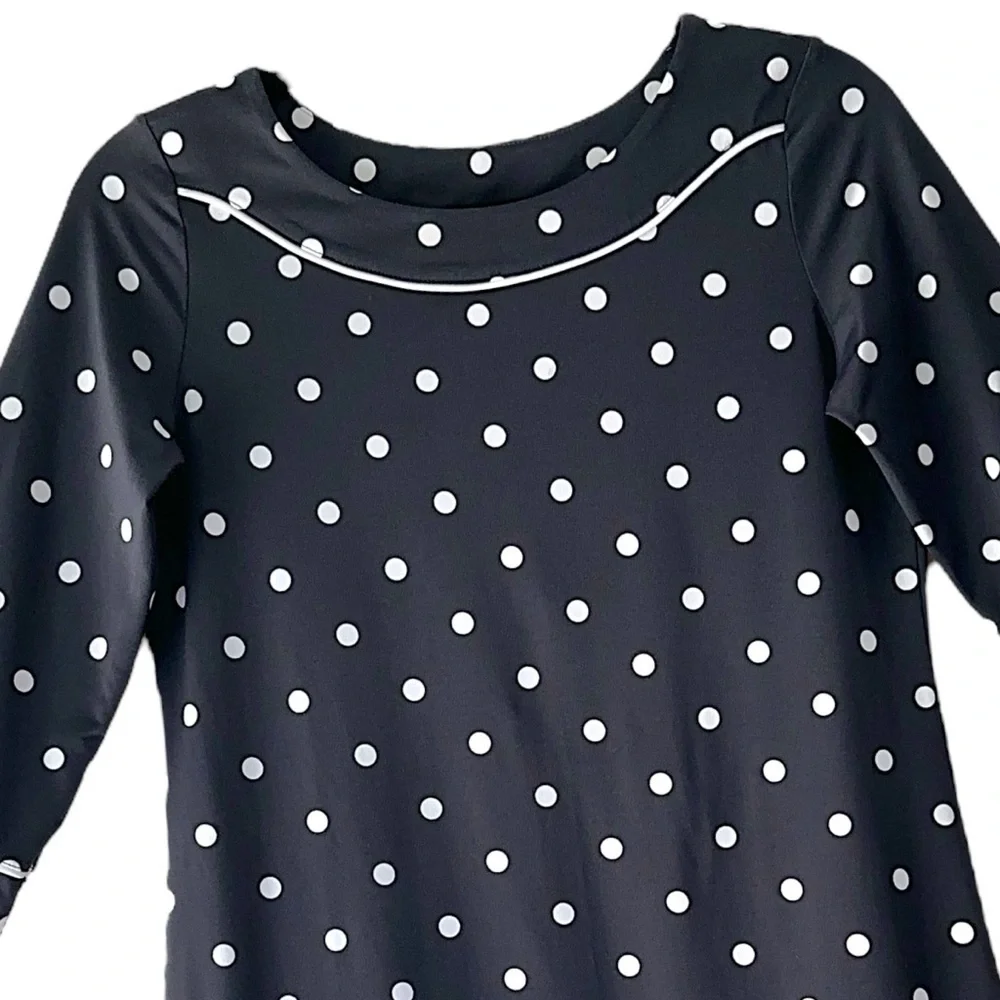LANDS’ END | NWOT BLACK & WHITE POLK DOT 3/4 SLEEVE  SHEATH DRESS UPF 50 | XS_2